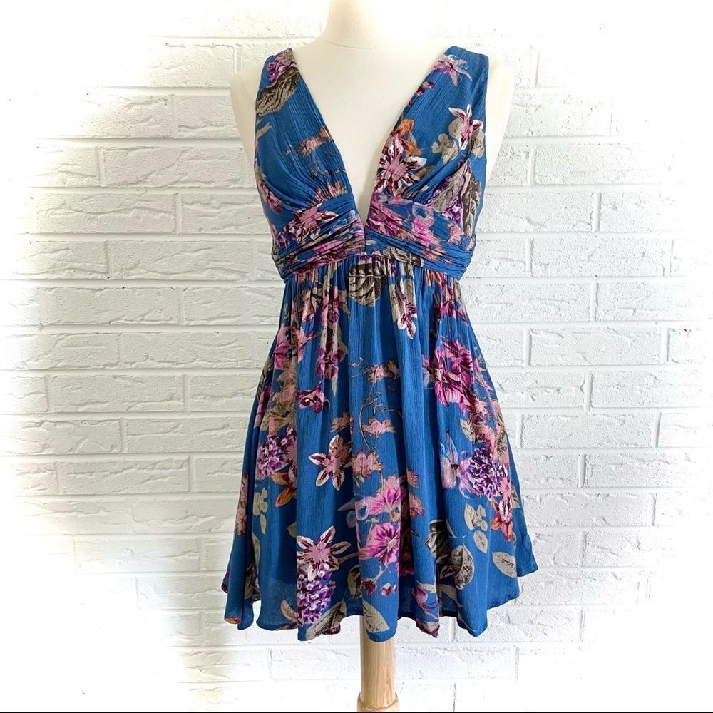  ILLA ILLA floral blue tank mini dress size small